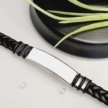 Náramek Pánský ocelový náramek eko kůže - deska klasik