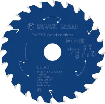 Pilový kotouč Bosch Pilový kotouč EXPERT Wood cordless, 120&nbsp;×&nbsp;1,8/1,2&nbsp;×&nbsp;20&nbsp;mm, T24 Professional (2608902137)