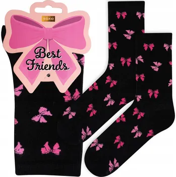 Dámské ponožky Dámské ponožky SOXO s růžovými mašličkami, dárek pro kamarádku 35-40