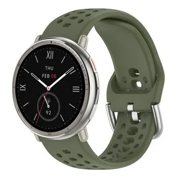 Chytré hodinky Jednobarevný perforovaný řemínek 20mm,Armádně zelená