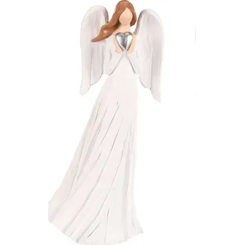 Vánoční dekorace Polyresinový Anděl srdce v ruce, 20 cm, bílá