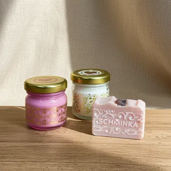 vonný vosk SCHMINKA Zvýhodněný set - Mini svíčka Z lásky + Hruška / mýdlo zdarma
