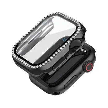 Chytré hodinky Ochranné kamínkové pouzdro se sklíčkem pro Apple Watch 45mm,Černý