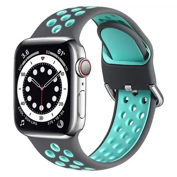 Chytré hodinky Dvoubarevný perforovaný řemínek s přezkou pro Apple Watch 38/40/41/42(S10)mm,Šedo-tyrkysový