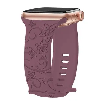 Chytré hodinky Řemínek gravírované květiny pro Apple Watch 42/44/45/46/49mm,Narcis - vínová