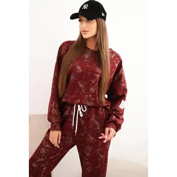 Kesi Włoski Dámská oversize souprava z viskózy s prodlouženou mikinou a efektem praní bordó Kesi Włoski kaki | tmavě červená 3439146