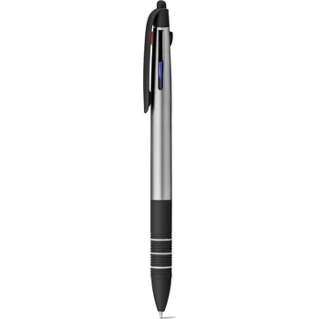Vícebarevné kuličkové pero ABS pero 3 v 1 s protiskluzovým gripem a dotykovým hrotem, stříbrná