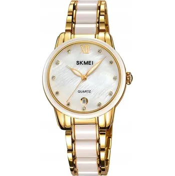 Hodinky Dámské hodinky Skmei 2175GD Zlaté s bílým náramkem, luxusní + KRABIČKA