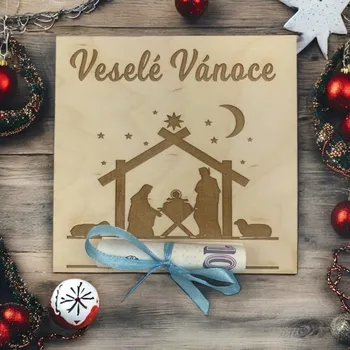 Vánoční dekorace Vánoční dřevěná destička na peníze