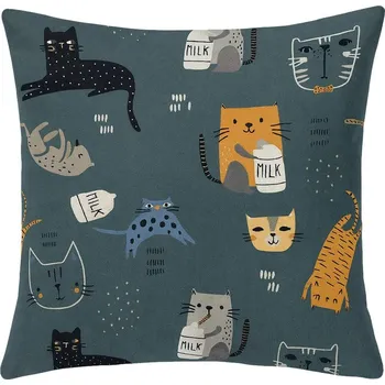 Povlak na dekorativní polštářek Povlak na polštář s koťátky na šedém kresleném pozadí bavlněný 40x40 do školky