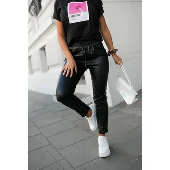 Dámské kalhoty Koženkové kalhoty černé Jeans: S/36