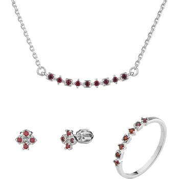 Souprava šperků Stříbrný set šperků 1470 s českým granátem, rhodiovaný - linka Velikost: 53, Zapínání: balónek