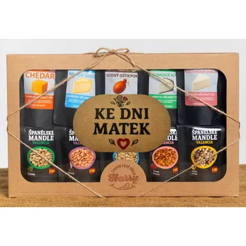 Dárková krabička Křupavý sýr a Španělské mandle Dárková sada 10 druhů ke dni matek (Křupavý sýr a Španělské mandle Dárková sada 10 druhů ke dni matek)