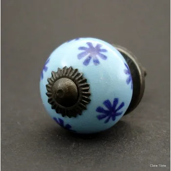 Nábytkové kování Nábytková úchytka světle modrá s modrými hvězdičkami 3 cm - knopka