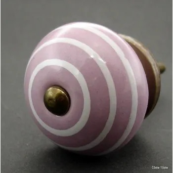 Nábytkové kování Nábytková úchytka světle fialová s bílými proužky 4 cm - knopka