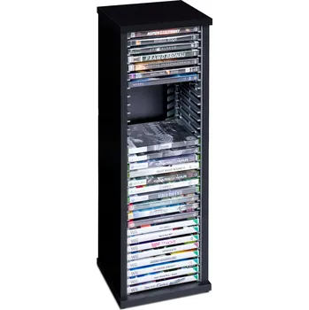 Stojan pro herní konzoli Stojan / regál na DVD, hry XBOX 360, WII, PC - černý, pro 30 disků
