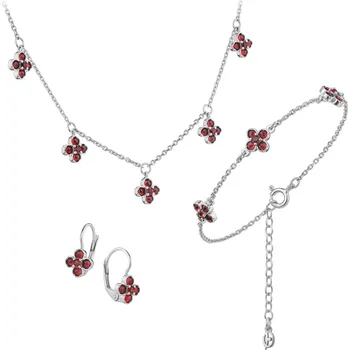 Souprava šperků Stříbrný set šperků 1471 s českým granátem, rhodiovaný - květina Zapínání: balónek