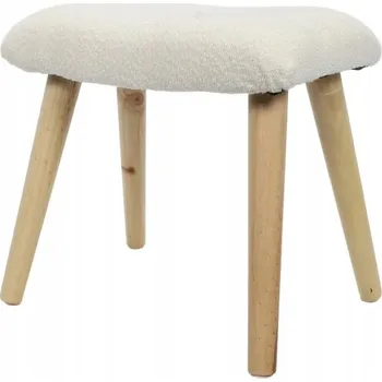 Taburet TABURET BOUCLE KRUHOVÝ BÉŽOVÝ BOROVICOVÉ DŘEVO 40x28x38 CM DO OBÝVACÍHO POKOJE
