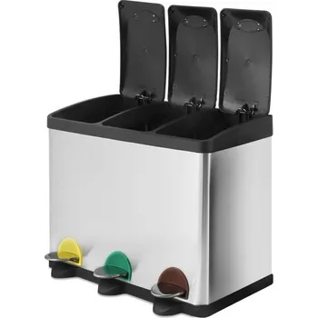 Odpadkový koš Velký nerezový odpadkový koš na tříděný odpad 45 L, broušený nerez stříbrný