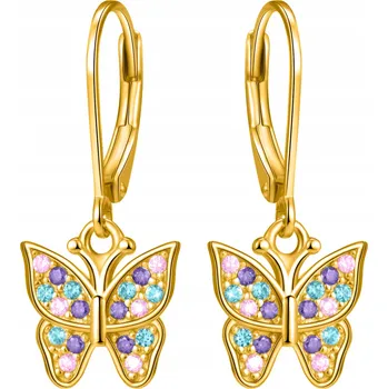 Náušnice ZLATÉ VISACÍ NÁUŠNICE MOTÝLCI S ANGLICKÝM ZAPÍNÁNÍM STŘÍBRO PRO ELEGANTNÍ VZHLED