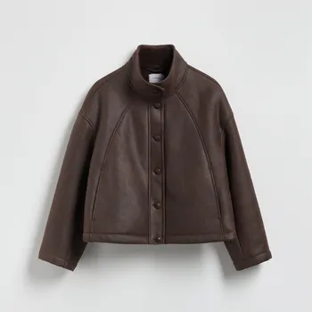 Dámský kabát Reserved - Bunda s kožíškem - tmavě hnědá - 733HD-89X - 733HD-89X-S