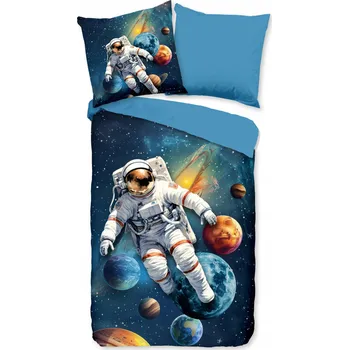 Povlečení POVLEČENÍ TMAVĚ MODRÉ 135X200 KOSMONAUT KOSMOS PLANETY MIKROVLÁKNO