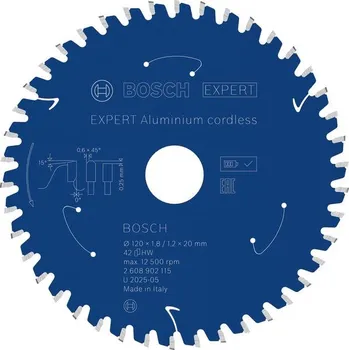 Pilový kotouč Bosch Pilový kotouč EXPERT Aluminium cordless pro okružní pilu, 120&nbsp;×&nbsp;1,8/1,2&nbsp;×&nbsp;20&nbsp;mm, T42 Professional (2608902115)