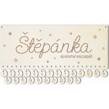 Vánoční dekorace Adventní kalendář hvězdičky dřevěný