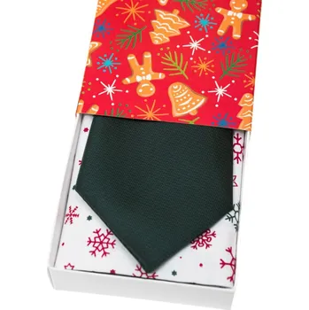 Kravata Avantgard Vánoční dárkový set - zelená kravata s kapesníčkem v papírové krabičce