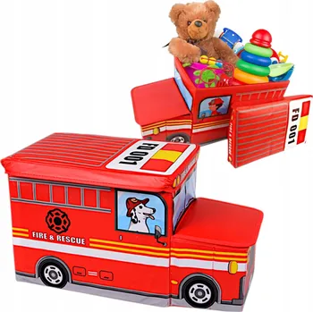 Úložný box TABURET OTEVÍRACÍ ÚLOŽNÝ BOX NA HRAČKY, KOŠ, KONTEJNER - AUTO HASIČI ORGANIZÉR