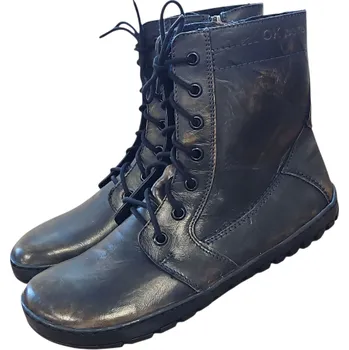 Dámská fitness obuv Dámské barefoot vyšší kožené boty BUTE hnědočerná, hřejivý filc 37