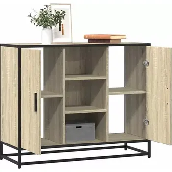 Komoda Komoda, 2 dveře, dřevo, kov, dub sonoma, černá, MANON