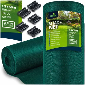 zahradní zástěna Plonos Stínící síť 1,5x50m 110 g/m2 + 50 svorek zelená