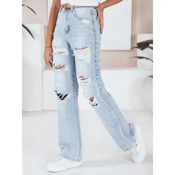 Dámské wide leg džíny s dírami modré