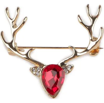 Brož Vánoční brož s broušenými kamínky jelen - 1 červená