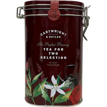 Dóza na potraviny Cartwright & Butler Tea For Two Selection Dóza s mandlovými sušenkami a čajem Earl Grey, 240 g