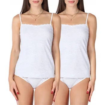 Dámské tričko Bellivalini Dámský top s krajkou 2-balení bavlna BLV50-221 Šedá L