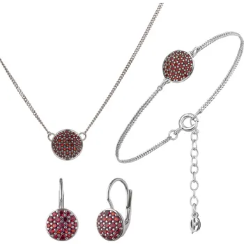 Šperk Stříbrný set šperků 1427 s českým granátem, rhodiovaný - kruh Zapínání: balónek
