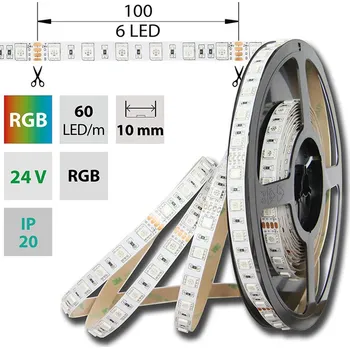 LED páska LED pásek SMD5050 RGB, 60LED/m, 14,4W/m, DC24V, 560lm/m, IP20, 10mm, 50m