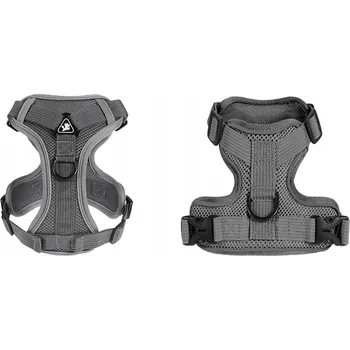 Postroj pro psa Měkký prodyšný psí postroj S, šedý, reflexní, nastavitelný obvod