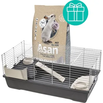 Klec Tommi Bunny Bungallow Deluxe, 118,5x58x42 cm, chrom + podestýlka Asan Pet Silver, 16 l