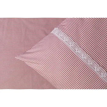 Povlečení Podpěrová s.r.o. Bavlněné povlečení PROUŽKOVANÉ RŮŽOVÉ s krajkou Velikost: 140x220 (1x), 70x90 cm krajka (1x)