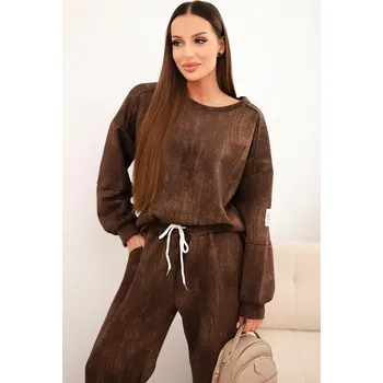 Kesi Włoski Dámská oversize souprava z viskózy s efektem vyblednutí hnědá Kesi Włoski bílá | hnědá 3439126