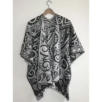 Dámské pončo Pončo/pléd (šedobílé, lamí vlna, Peru)