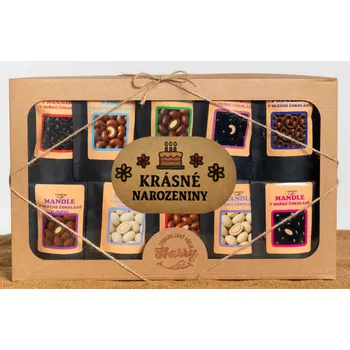 Dárková krabička Dárková sada křupavých preclíků a sladkých mandlí mix 10ks krásné narozeniny (Dárková sada křupavých preclíků a sladkých mandlí mix 10ks krásné narozeniny)