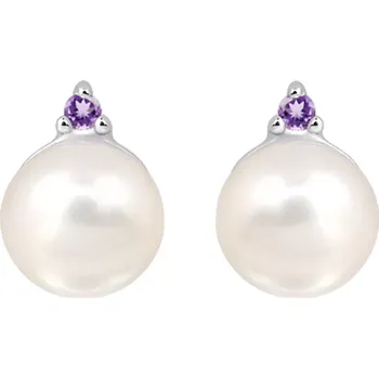 Náušnice Januba S Pearl and Ametyst - stříbrné náušnice s perlou a ametystem