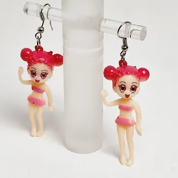 Náušnice Visací náušnice s postavičkou - červené