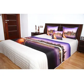 Přehoz na lůžko Přehoz na postel s motivem Brooklin Bridge na fialovém podkladu Realistický obraz Šířka: 220 cm | Délka: 240 cm 2ks 50x60 cm (standard zdarma) Bílá