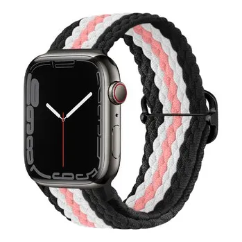 Chytré hodinky Pletený řemínek se sponou pro Apple Watch 38/40/41/42(S10)mm,Černo-bílo-růžový