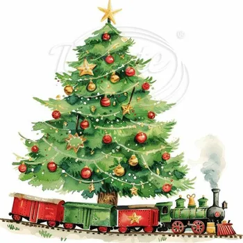 Textilní nažehlovací páska Dante Nažehlovačka Stromeček a vláček vánoční - 12 x 12 cm